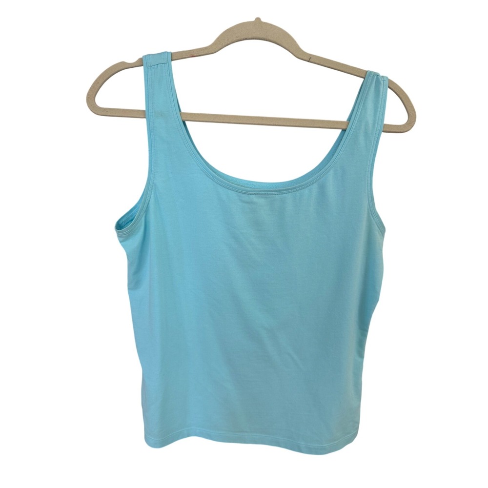 Talbots Petites Womens Large Blue Cotton Blend Scoop Neck Tank Top Sleeveless